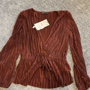 Zara Chocolate Brown Wrap Blouse